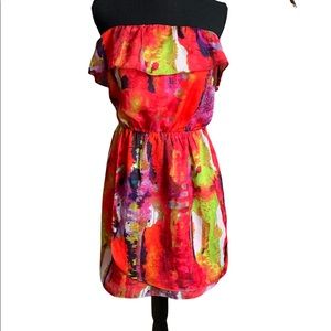 MM Couture By Miss Me Multicolored Strapless Cinched Waistline Dress Size Medium